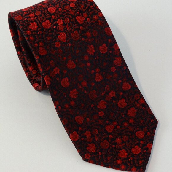 Pronto Uomo Platinum Silk Tie Black Red Floral Formal L-63", W-2.875" XL - Picture 1 of 4